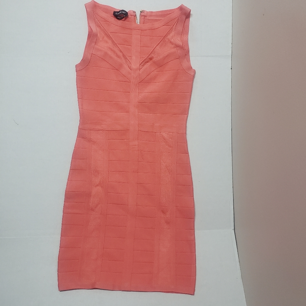 bebe Coral Mesh Panel Bandage Dress